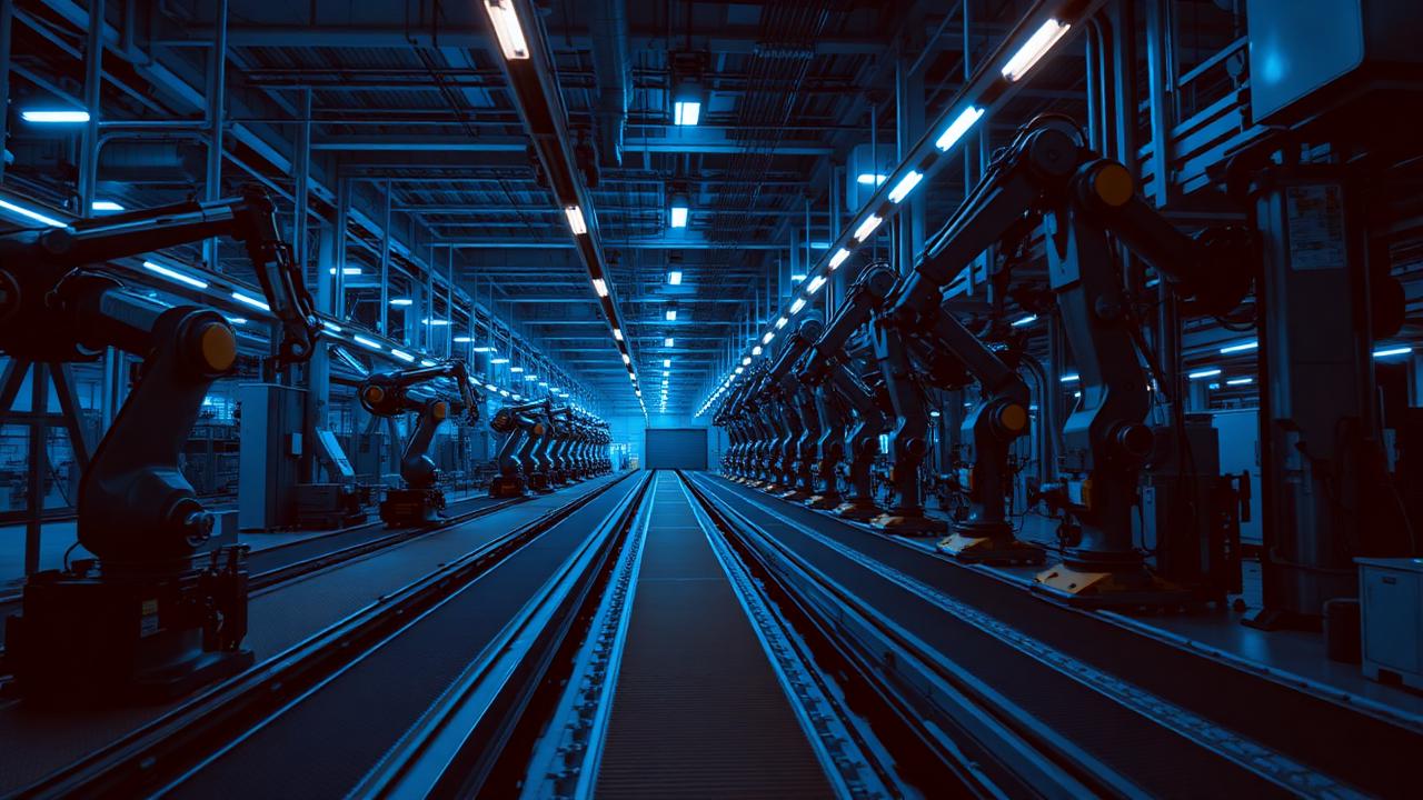 Automated production line inside a global manufacturing plant